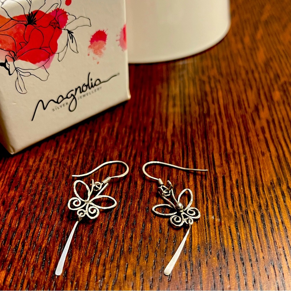 Magnolia sterling silver butterfly earrings.